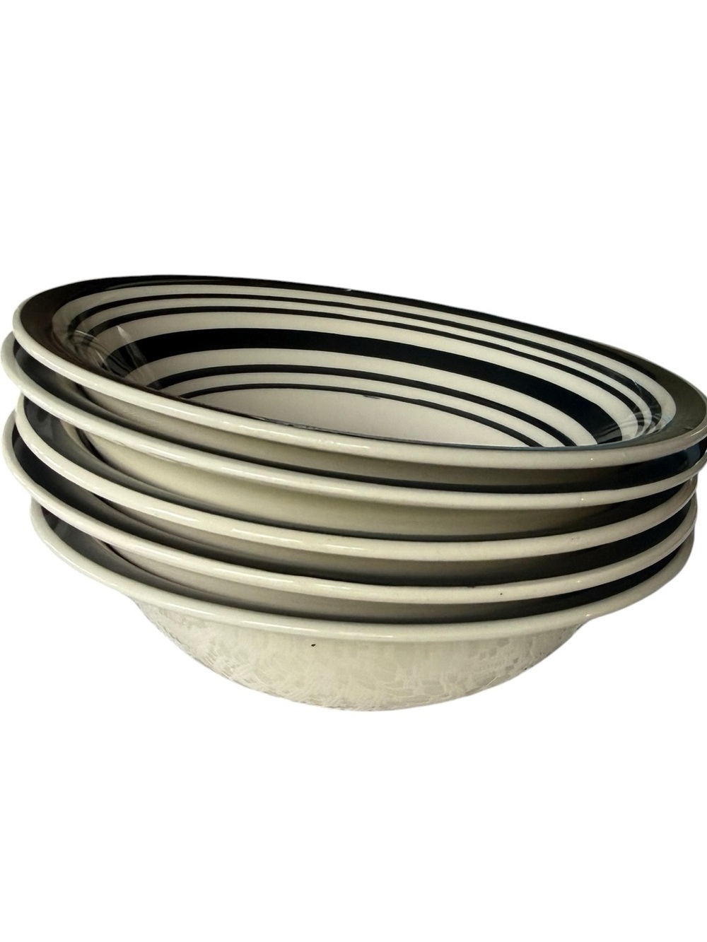 Royal Norfolk Stoneware Pasta Bowls Set of 5 Black Cream Striped 8.25”